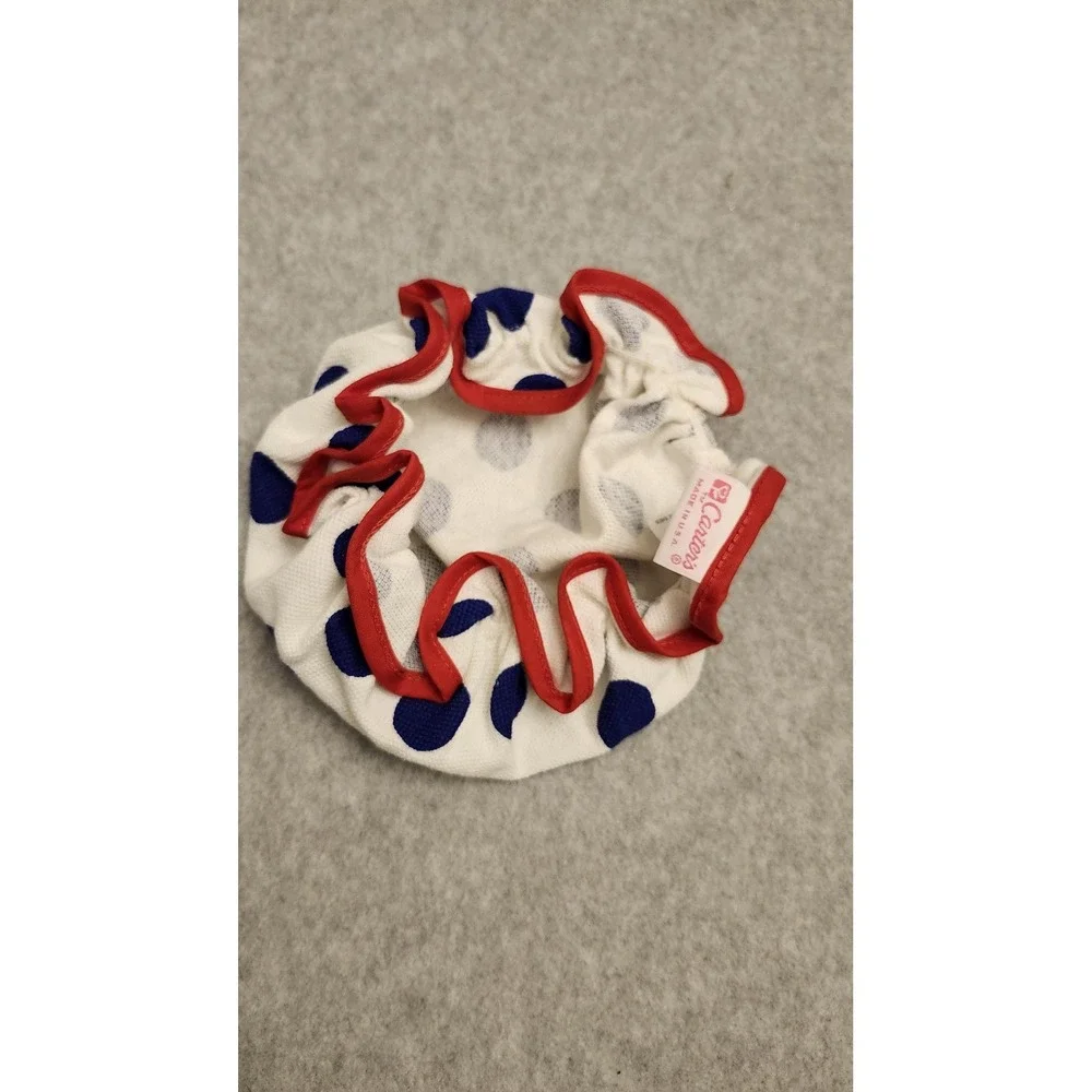 Vtg Carters Baby Bonnet Girls 9 Months White Blue Polka Dot Red Trim USA‎ 80s